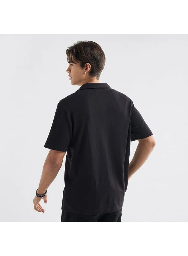 Splash FAV Textured Camp Collar Shirt with Short Sleeves