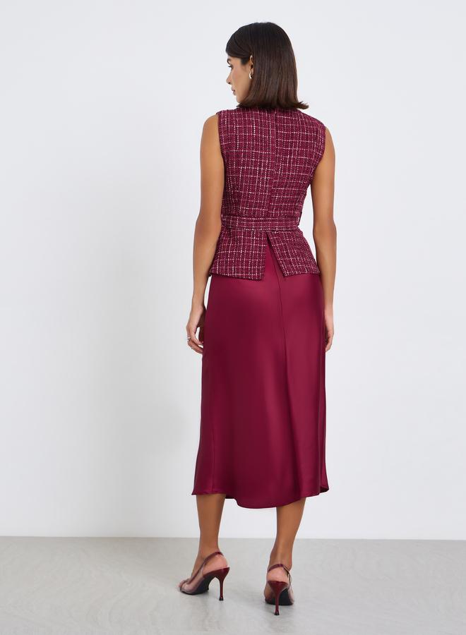 Styli Women Belted Tweed Look Midi Dress - Image 5