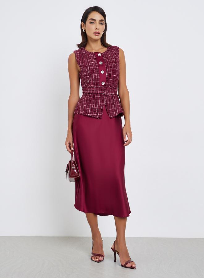 Styli Women Belted Tweed Look Midi Dress - Image 3