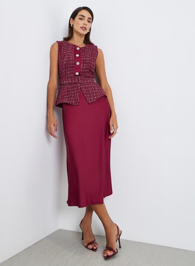 Styli Women Belted Tweed Look Midi Dress - Image 1