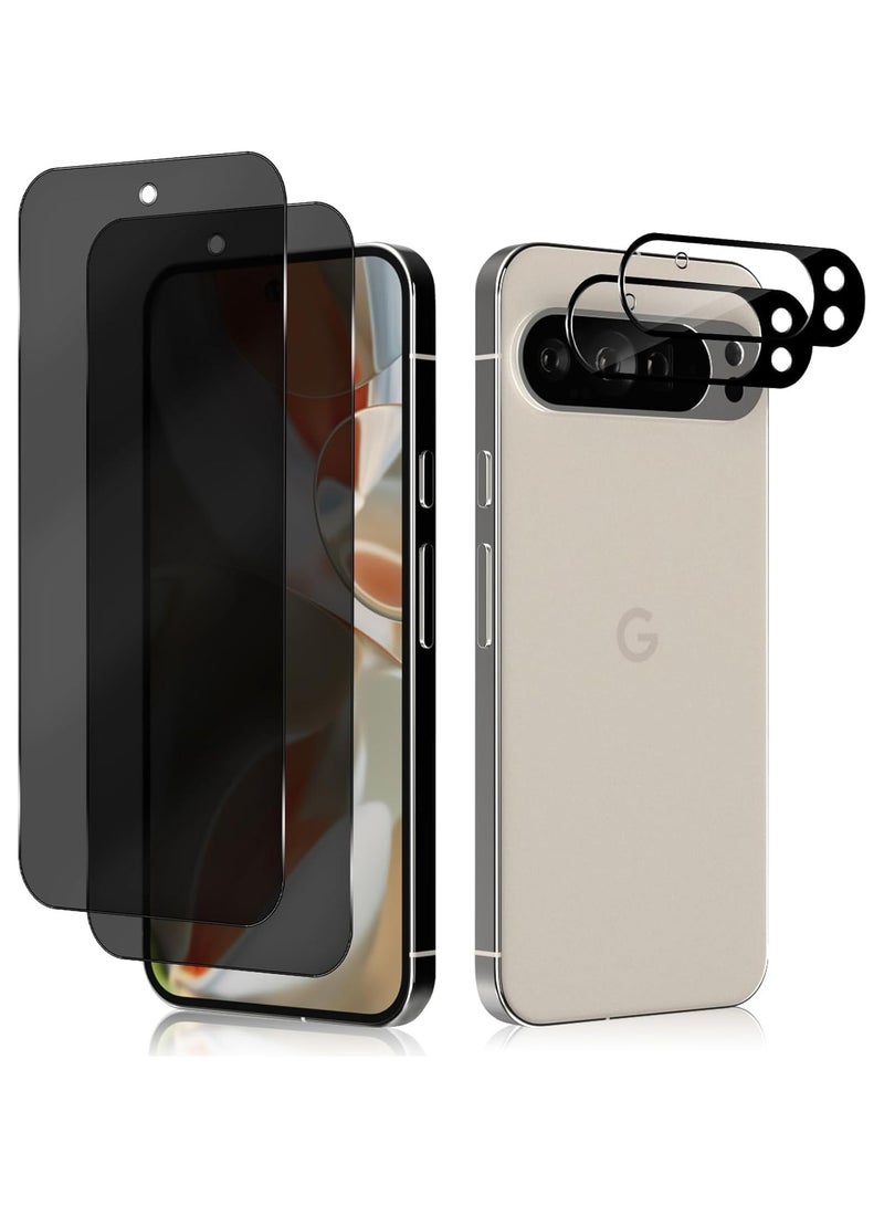 واقي شاشة للخصوصية + واقي عدسة الكاميرا متوافق مع Google Pixel 9 Pro XL، 【2+2 عبوة】 زجاج مقسّى بصلابة 9H مضاد للتجسس لجهاز Google Pixel 9 Pro XL. - Image 1