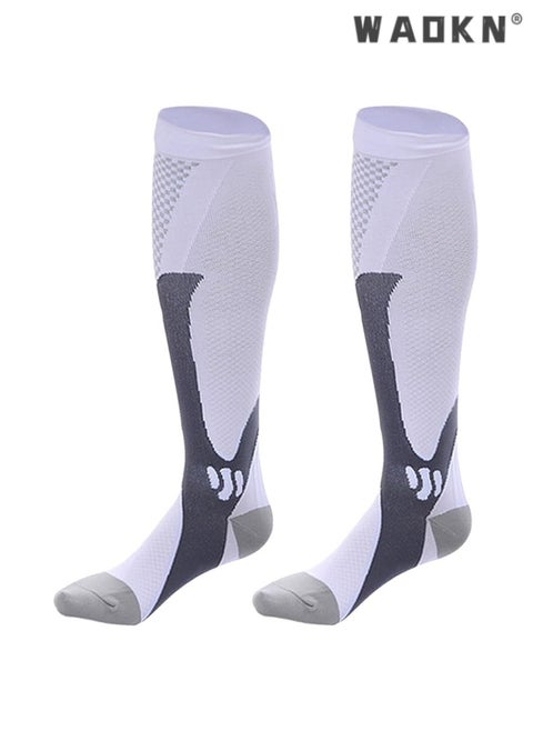 High-Performance Compression Running Socks, Professional Sports Long-Tube Football Socks, Calf-Length Design, Extremely Elastic, Suitable for Long-Duration Sports Activities（White）
