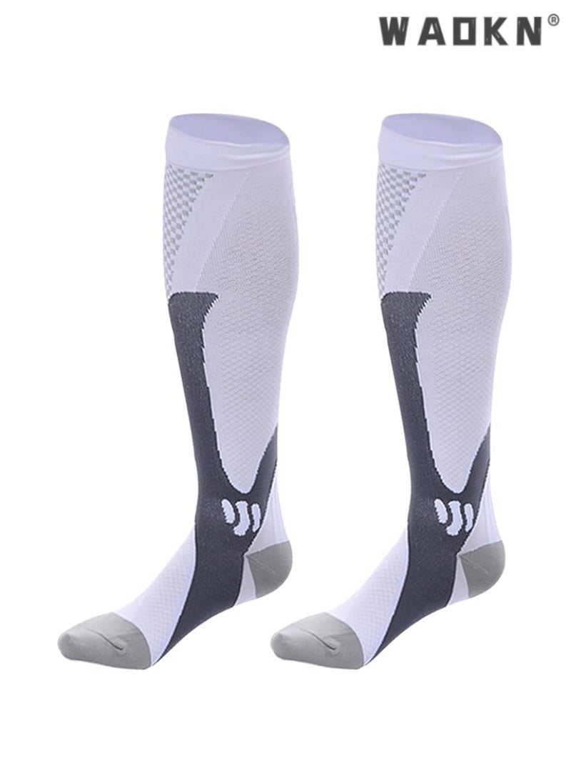 WAOKN High-Performance Compression Running Socks, Professional Sports Long-Tube Football Socks, Calf-Length Design, Extremely Elastic, Suitable for Long-Duration Sports Activities（White）  - Image 1