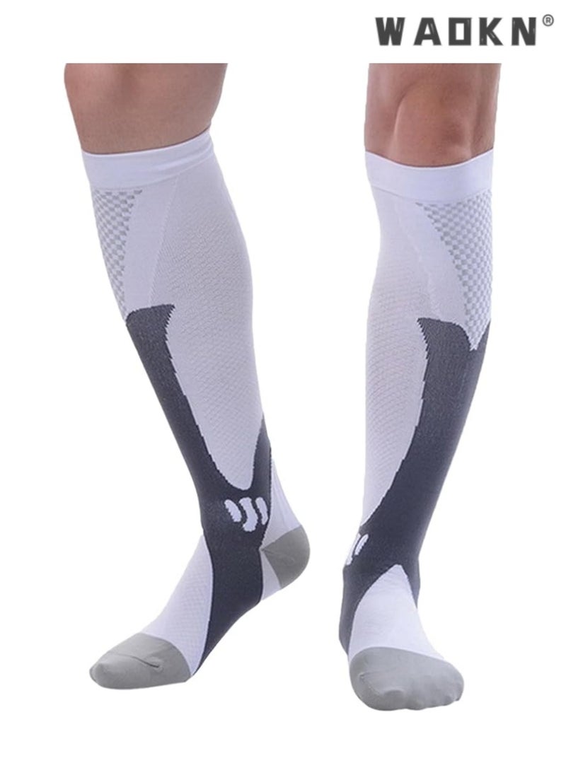 WAOKN High-Performance Compression Running Socks, Professional Sports Long-Tube Football Socks, Calf-Length Design, Extremely Elastic, Suitable for Long-Duration Sports Activities（White）  - Image 2