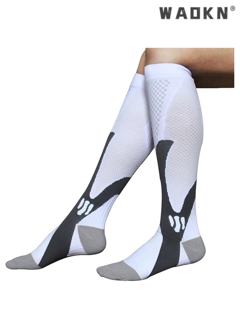 WAOKN High-Performance Compression Running Socks, Professional Sports Long-Tube Football Socks, Calf-Length Design, Extremely Elastic, Suitable for Long-Duration Sports Activities（White）  - Image 3