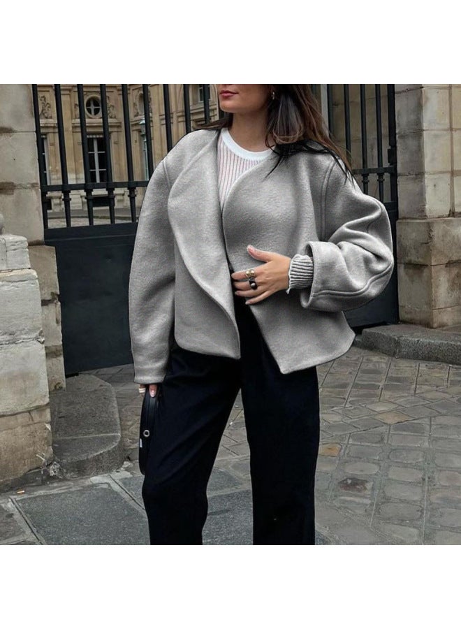 Winter  European And American New White Woolen Cardigan Outwear Fan-shaped Buttonless Cardigan Design Thickeneded Women's Outwear