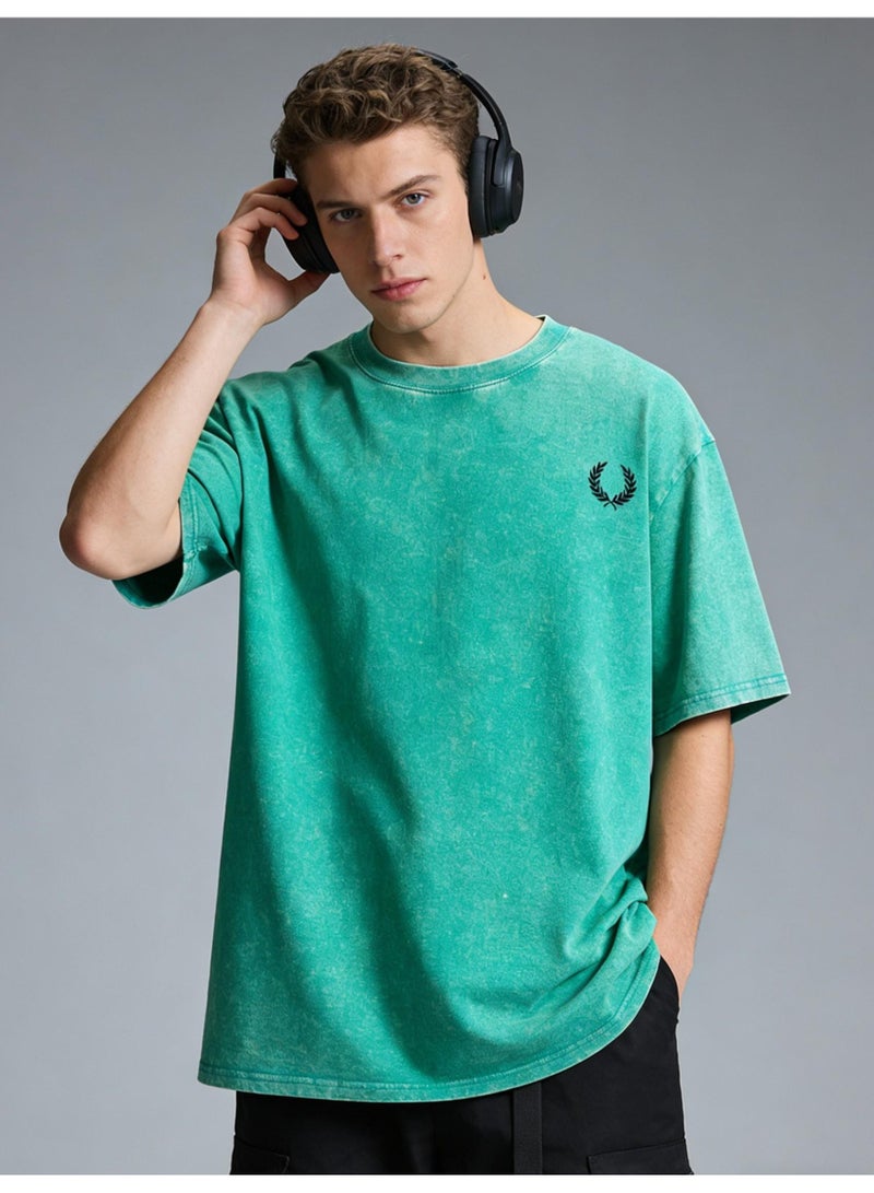 Fred Perry vintage old washed printed loose round neck T-shirt for men and women with the same basic Joker casual shirt. - Image 5