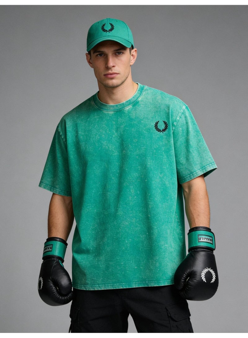 Fred Perry vintage old washed printed loose round neck T-shirt for men and women with the same basic Joker casual shirt. - Image 3