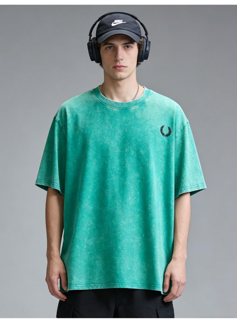 Fred Perry vintage old washed printed loose round neck T-shirt for men and women with the same basic Joker casual shirt. - Image 2