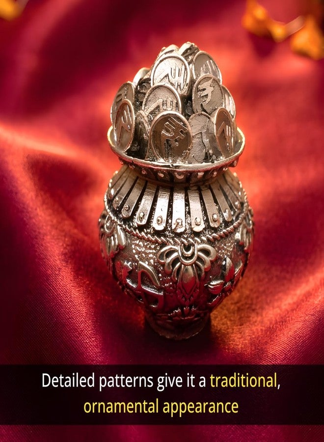 Dev Aastha Premium Silver-Plated Kalash Khazana Idol Statue Kuber Dhan Pot with Coins for Laxmi Pooja | Home Décor | Mandir | Office | Diwali Gift Items | 2.5 Inch - Image 5