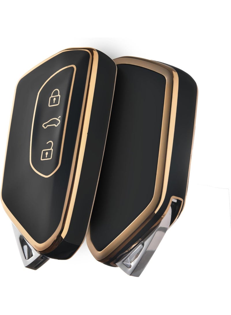 Car Key Case Cover & Protector for VW Tiguan , Golf 8 , Seat Leon, Skoda Octavia A8 , Cupra black & gold - Image 1