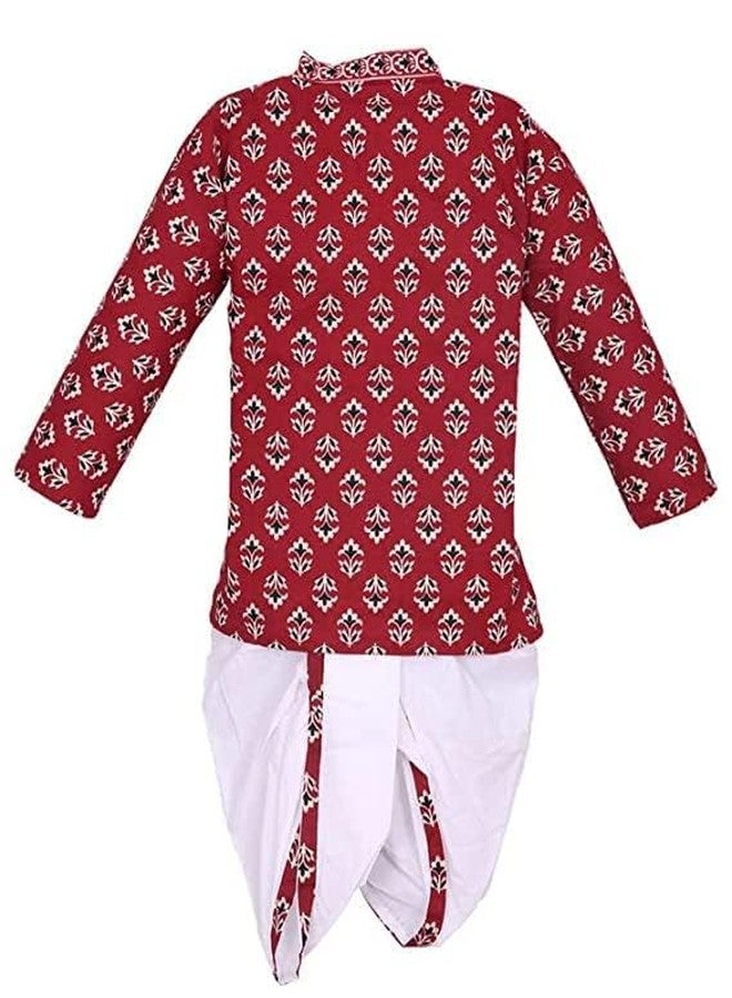 LITTLE DREAMS Traditional Jaipuri Print Dhoti & Kurta Set Special for Kids Red & White 2-3 Y - Image 2