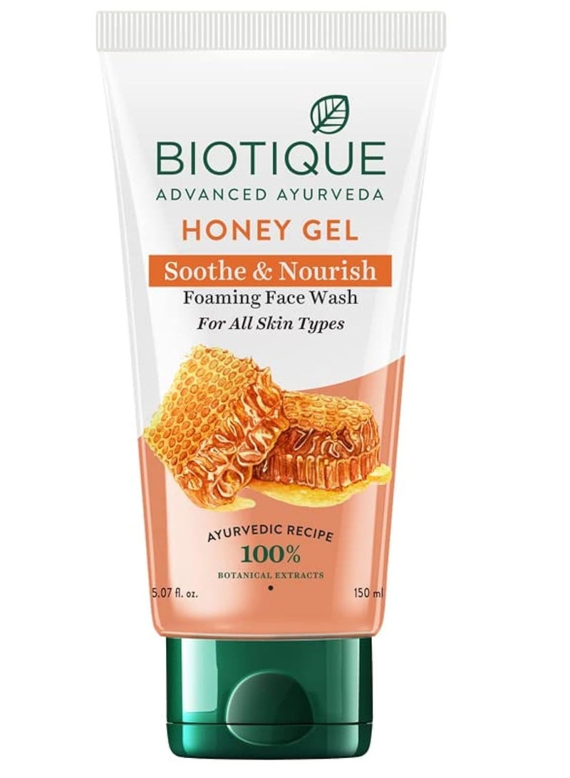 Biotique Bio Honey Gel Refreshing Foaming Face Wash, 150ml/ 5.07 Oz. I All Skin Type I Enriched with Honey Powerful Cleanser, Brightens Complexion, Boosts... - Image 1
