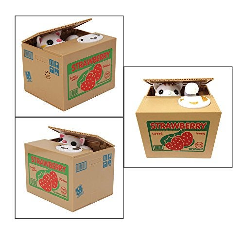 HmiL-U Toy Banks HmiL-U Automatic cat Stealing Coins Birthday&Christmas Gifts for Kids (Strawberry-Cat) - Image 4