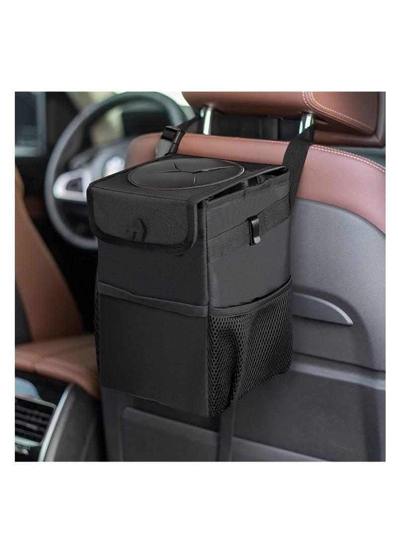 Waterproof Foldable Car Trash Can with Lid and Storage Pockets Compact Organizer for Clean and Tidy Cars - Image 4