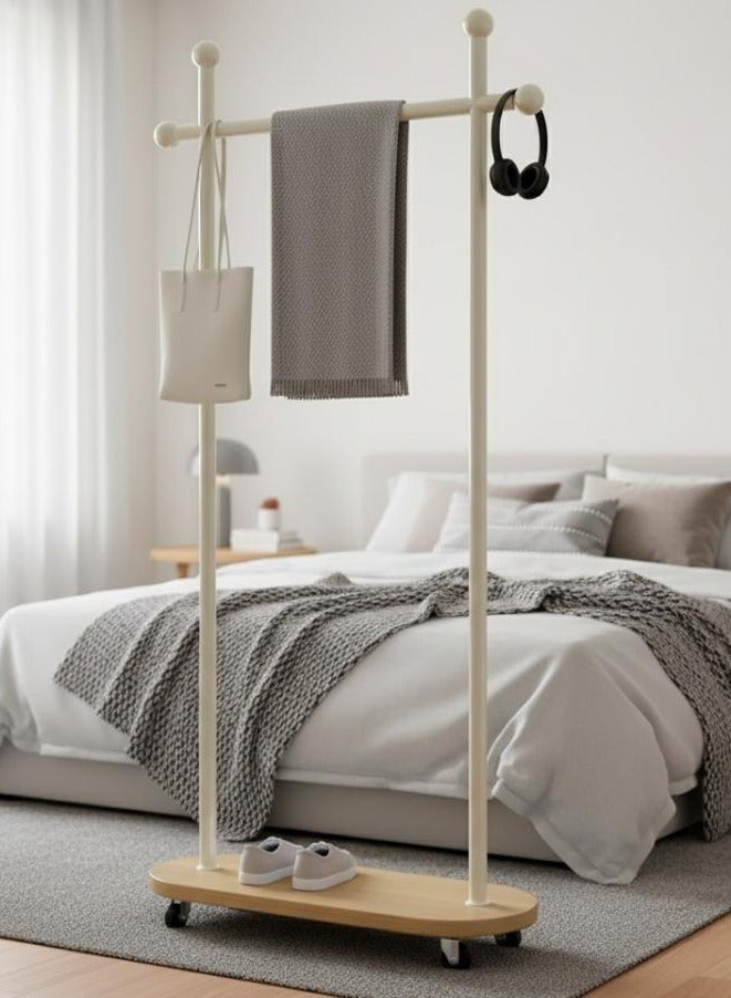AIWANTO Minimalist Metal Coat Rack with Wooden Base & Wheels – 4 Ball Hooks Rolling Garment Stand for Home, Office & Entryway - Image 1