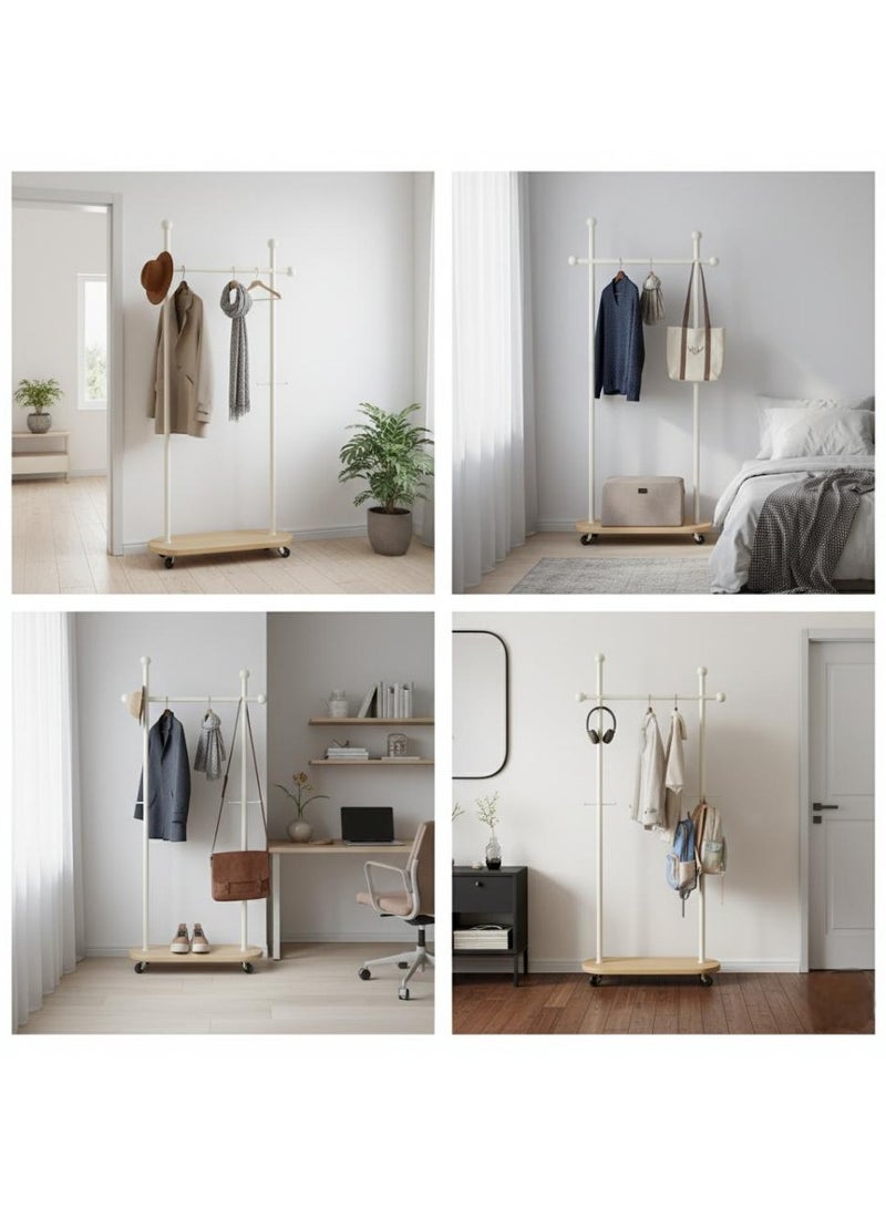 AIWANTO Minimalist Metal Coat Rack with Wooden Base & Wheels – 4 Ball Hooks Rolling Garment Stand for Home, Office & Entryway - Image 3
