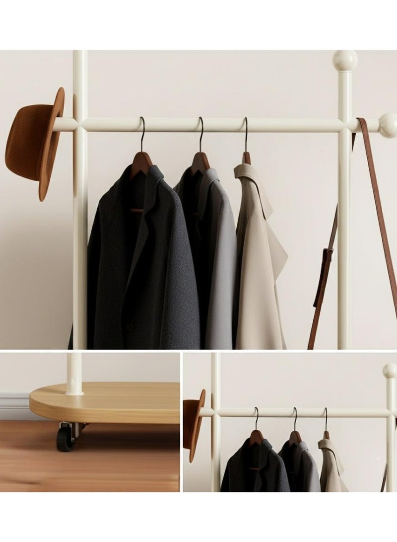AIWANTO Minimalist Metal Coat Rack with Wooden Base & Wheels – 4 Ball Hooks Rolling Garment Stand for Home, Office & Entryway - Image 2