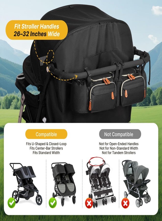 Boomistry Double Stroller Organizer for Bob Duallie and Baby Jogger City Mini GT2, Double Stroller Caddy Organizers with Cup Holder and 2 Cooler Pockets Parent Console Double Stroller Accessories - Image 2
