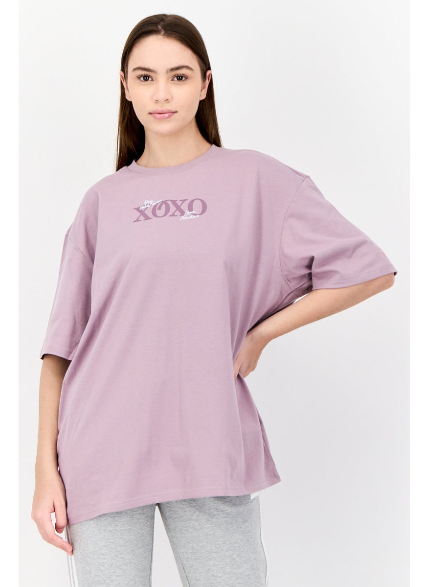 Adidas Women Oversize Fit Short Sleeve Outdoor T-Shirt, Purple  - Image 1
