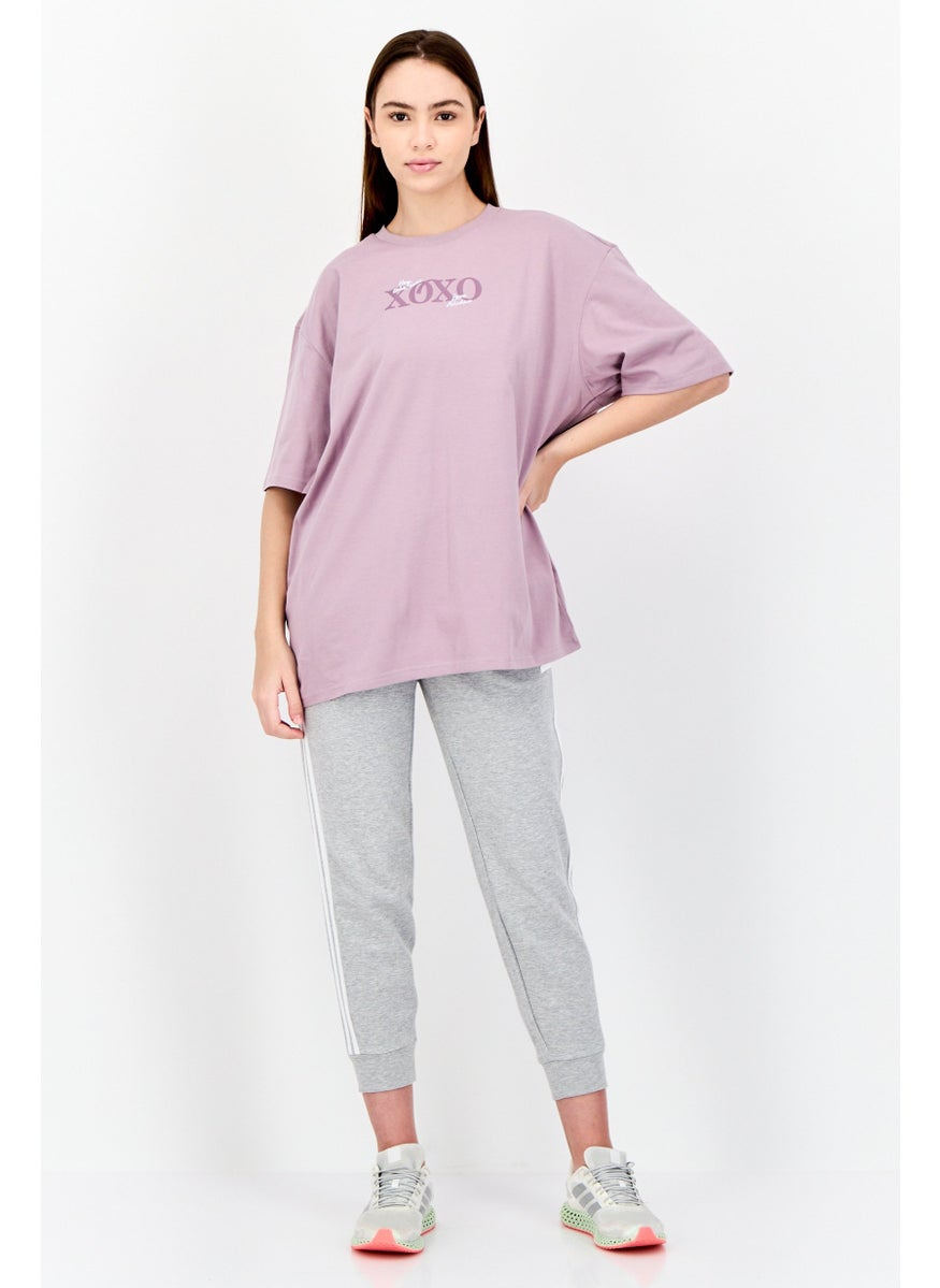 Adidas Women Oversize Fit Short Sleeve Outdoor T-Shirt, Purple  - Image 4