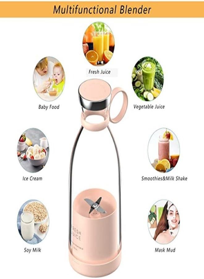 420ml Electric Mini Portable Fruit Blender Mixer Grinder Machine Handheld Shaker Bottle Juicer Cup For Fruit Citrus Squeezer Fresh Juice Milkshake And Smoothie With USB Port For Home Kitchen