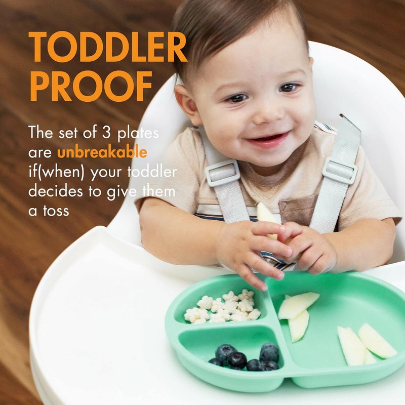 Boon Chow Silicone Plate Set - 3 Unbreakable Toddler Plates - Image 3