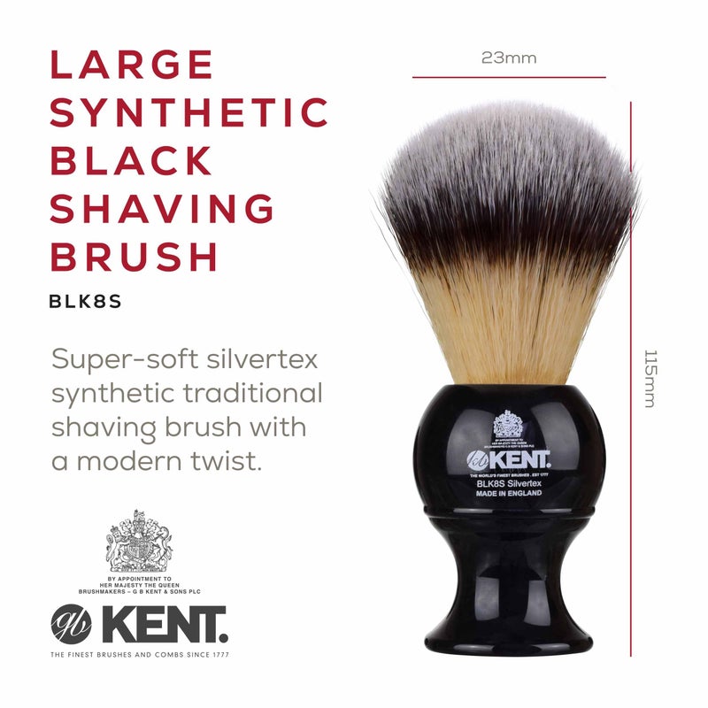 Kent BLK8S Shaving Brush with Ultra-Soft Silvertext Synthetic Bristles and Black Resin Handle to use with Shave Cream or Soap for a Perfect Lather. Luxury Shaving Since 1777, Made in England - Image 2