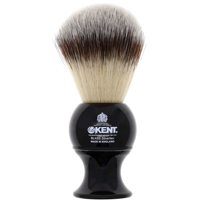 Kent BLK8S Shaving Brush with Ultra-Soft Silvertext Synthetic Bristles and Black Resin Handle to use with Shave Cream or Soap for a Perfect Lather. Luxury Shaving Since 1777, Made in England - Image 1