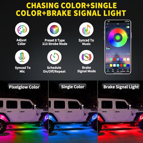 Auto Buero 16 Pods Full Angle RGB Rock Lights, App/Remote Control Chasing Led Rock Lights with Music Mode Waterproof Multi-Color, Compatible with 12V Trucks Jeep UTV SUV ATV Off Road Golf Cart(Patented) - Image 3
