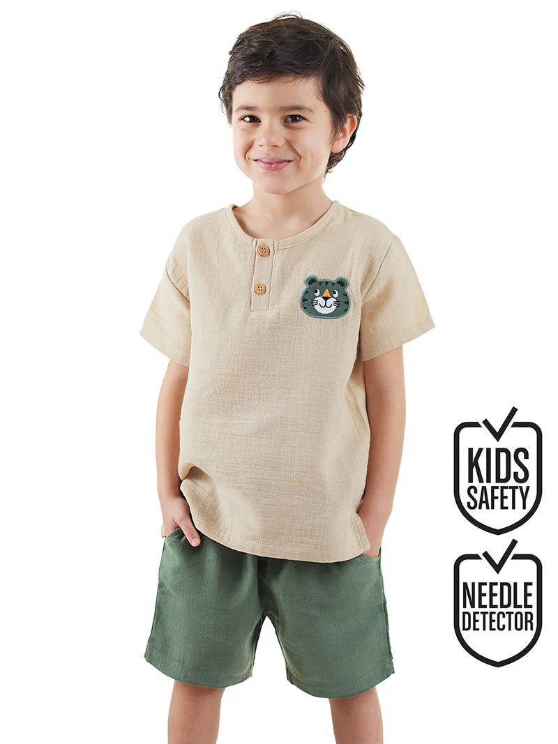 Denokids Tiger Muslin Boy Shirt&Shorts Set