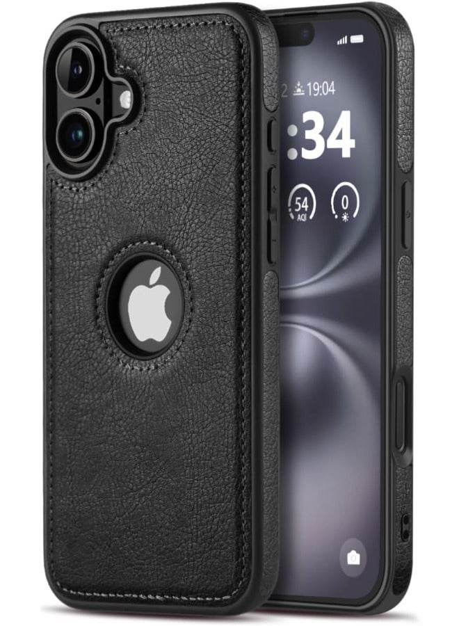 Mikki iPhone 16 Case, Vegan Leather Protective Case for iPhone 16 6.1", Luxury, Elegant, Logo Visible and Beautiful Design Cover, Non-Slip Vintage Looking Perfect Leather Back Cover, Black - Image 1