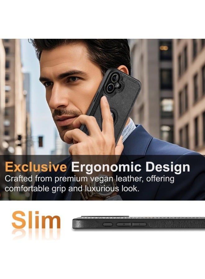 Mikki iPhone 16 Case, Vegan Leather Protective Case for iPhone 16 6.1", Luxury, Elegant, Logo Visible and Beautiful Design Cover, Non-Slip Vintage Looking Perfect Leather Back Cover, Black - Image 2