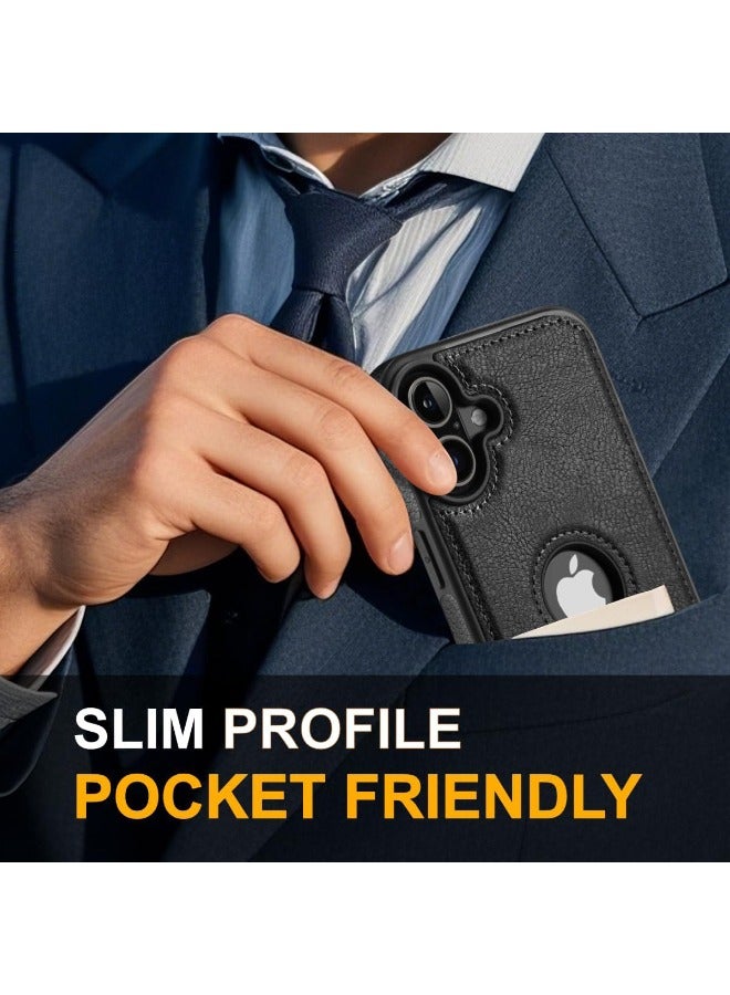 Mikki iPhone 16 Case, Vegan Leather Protective Case for iPhone 16 6.1", Luxury, Elegant, Logo Visible and Beautiful Design Cover, Non-Slip Vintage Looking Perfect Leather Back Cover, Black - Image 5