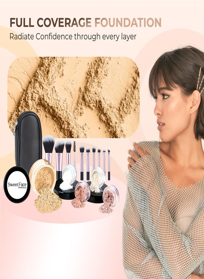 Sweet Face Minerals 16pc Beginner Mineral Makeup STARTER KIT with 10 BRUSH SET (5gm) Sample Size Foundation, Primer, Blush, Bronzer, Setting Powder for Learning, Occasional Use,First Time Users, Travel Size Kit (Beige) - Image 5