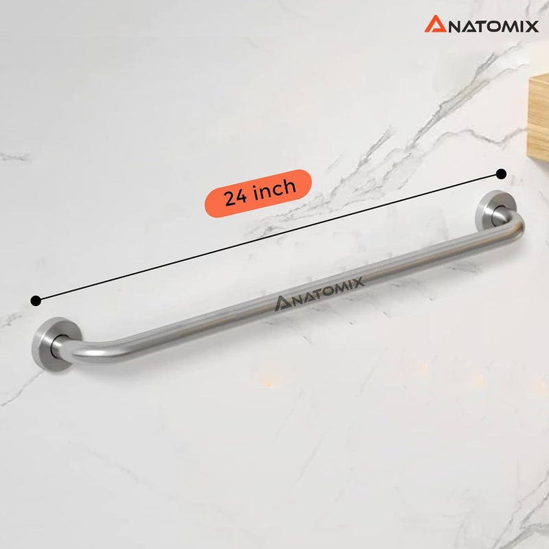 ANATOMIX 304 Grade Stainless Steel Heavy Duty Toilet Grab bar Handrails Bathroom Safety Bar Hand Support -24 Inch Silver Pack of 1 - Image 3