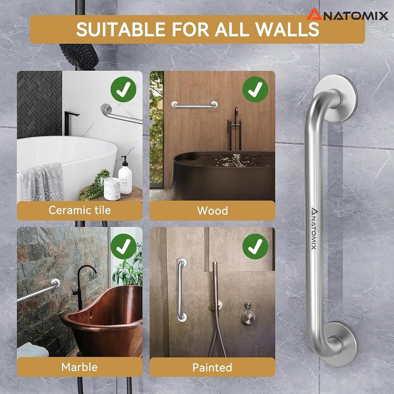 ANATOMIX 304 Grade Stainless Steel Heavy Duty Toilet Grab bar Handrails Bathroom Safety Bar Hand Support -24 Inch Silver Pack of 1 - Image 5