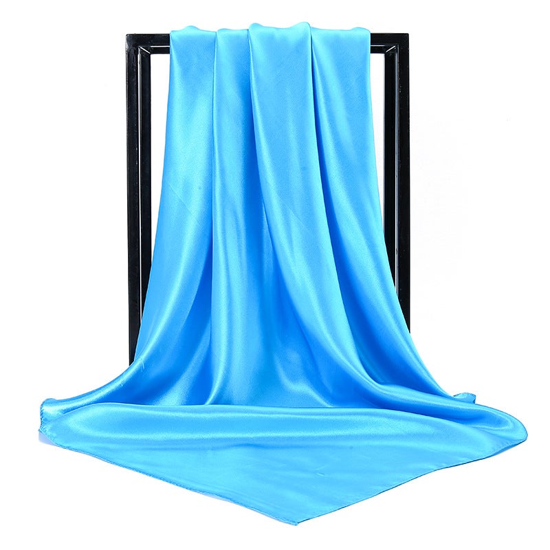 New Silk-Like Monochrome Large Scarf Fashion Solid Womens Scarf 7# Sky Blue 