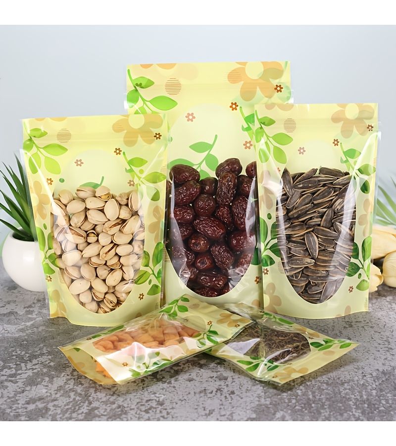 Printed Transparent Stand Up Pouch Food Storage Bags Candy Packaging Green Leaf Colorful Sealable Plastic Bags With Closure 50pcs Size 5 91 8 66 Inch - Image 5