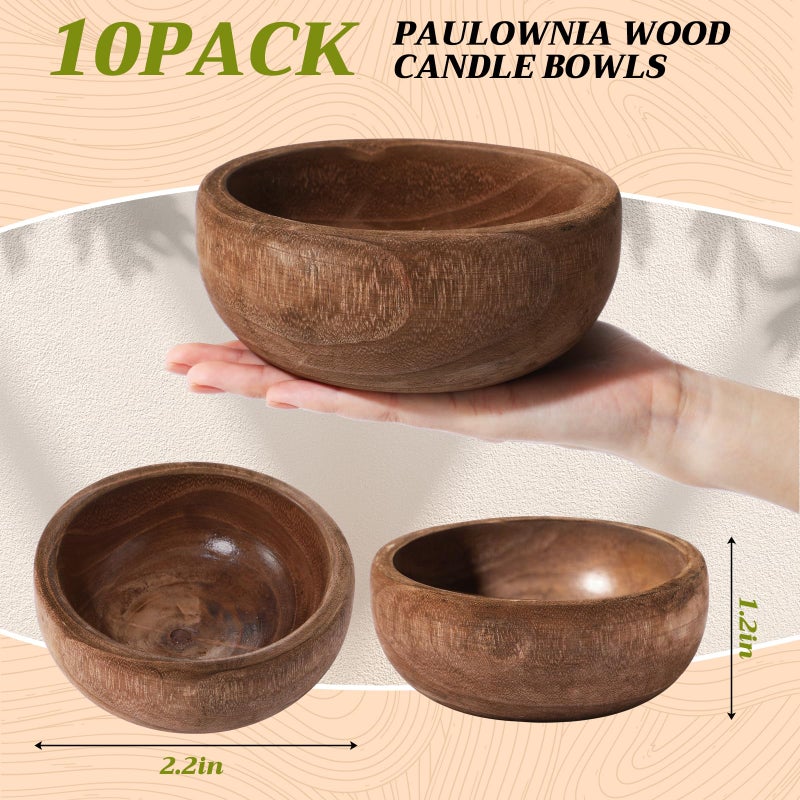 Widecook وعاء عجين خشبي Widecook 10 قطع لحامل الشموع 6" × 2" من خشب الباولونيا وعاء شمعة دائري مزخرف مزخرف صينية تقديم ريفية لتزيين المنزل للمطبخ حفلات الزفاف الحرف اليدوية مزرعة (لون كلاسيكي) - Image 3