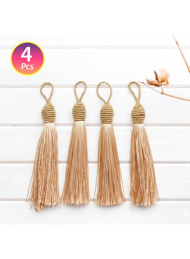 حبيبي بارتي مجموعة من 4 شرابات ذهبية، شرابات زخرفية يدوية الصنع بطول 14 سم مع حلقة تعليق، مثالية للفواصل المرجعية، وديكور المنزل، وقبعات التخرج، وصنع المجوهرات. - Image 1