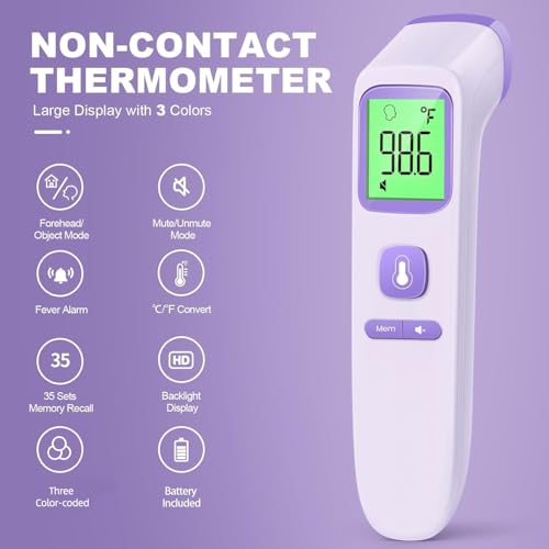 Goodbaby No-Touch Thermometer for Adults and Kids, Digital Accurate Baby Thermometer with Fever Alarm, 1 Second Fast Result, Easy to use, 2 in 1 Mode (Purple) - Image 2