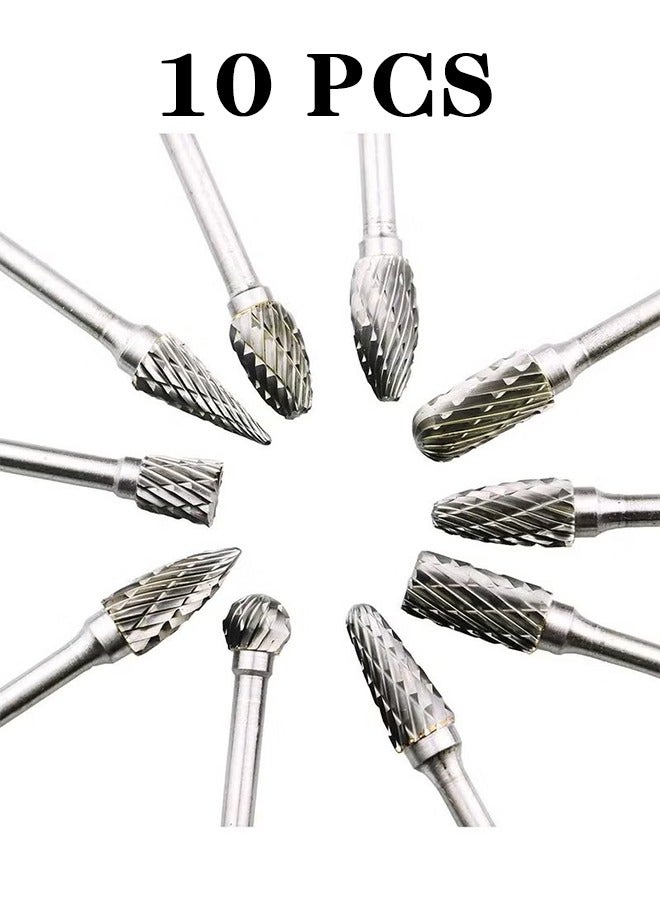 Aluminum Cutting Bits Carbide Burr Set-10 Pieces For Die Grinder Bits Aluminum And Wood Tungsten Carbide burrs Cutter Rotary Burrs Double Cut Set Cutting - Image 1
