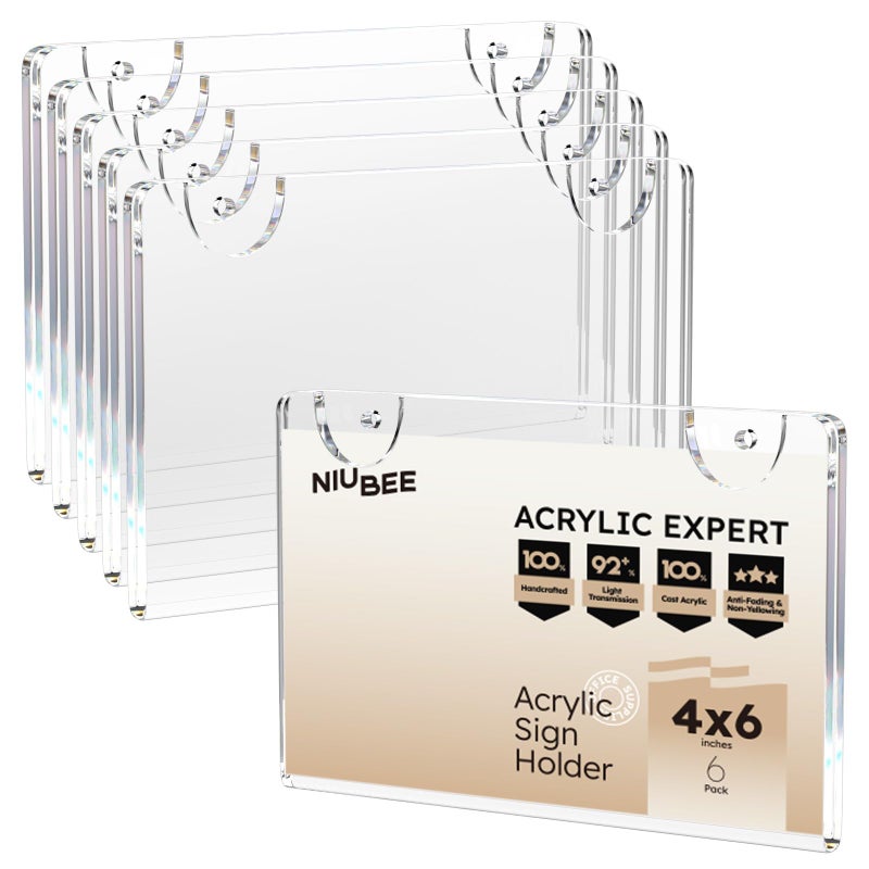 NIUBEE Acrylic Sign Holder 4x6 Horizontal,Clear Plastic Picture Frames for Paper - Image 1