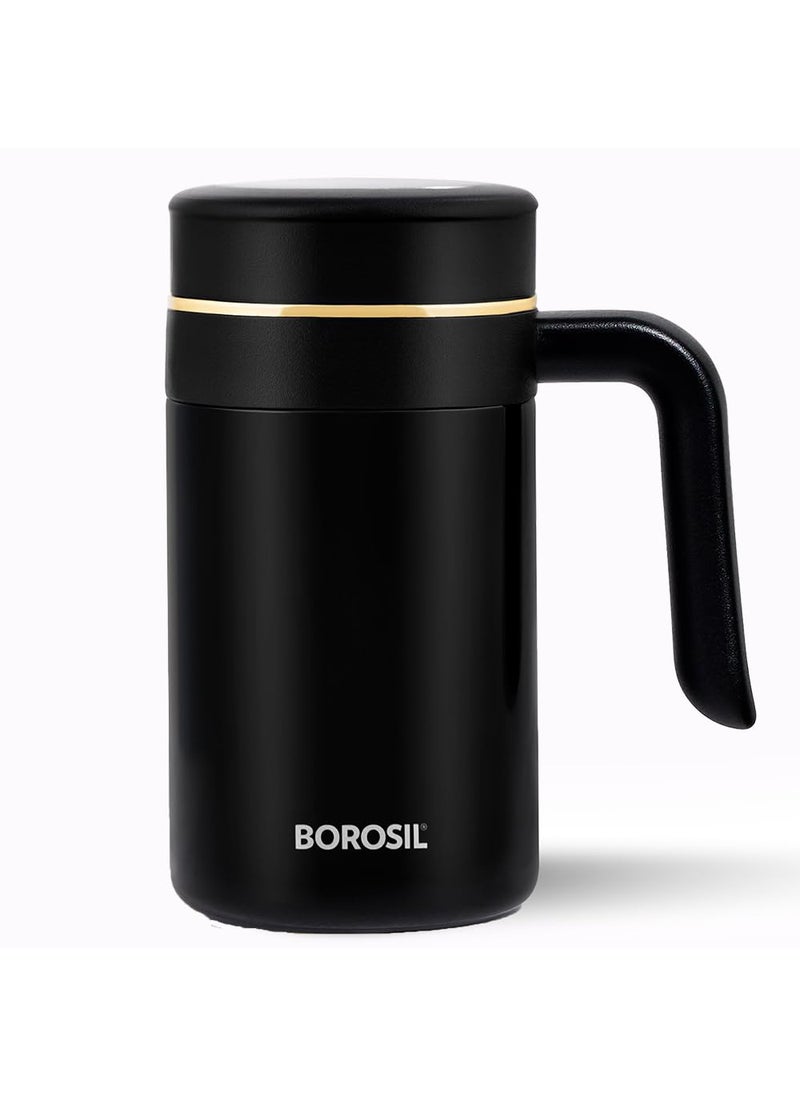 BOROSIL Borosil Hydra Klassic Super Insulated Mug, Vacuum Insulated Travel Coffee/Tea Mug, 8 Hrs Hot and 13 Hrs Cold, Easy to Carry, Leak Proof, 540 ml, Black, Stainless Steel  - Image 1