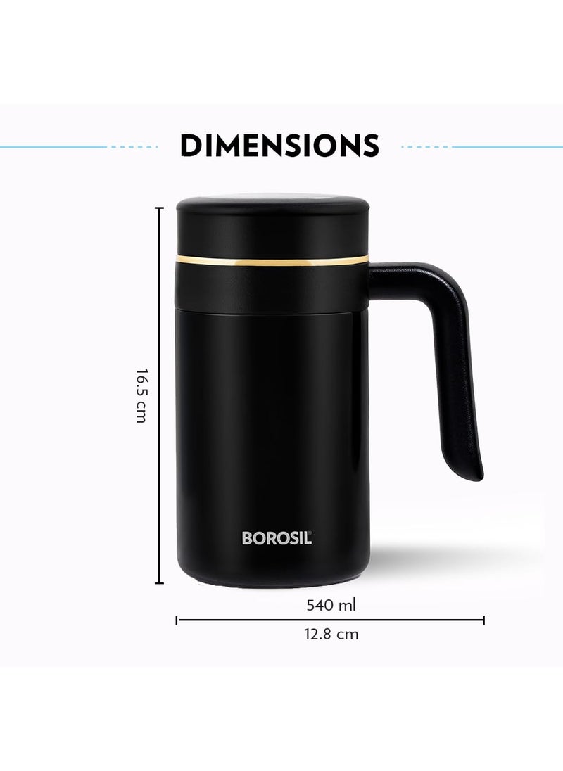 BOROSIL Borosil Hydra Klassic Super Insulated Mug, Vacuum Insulated Travel Coffee/Tea Mug, 8 Hrs Hot and 13 Hrs Cold, Easy to Carry, Leak Proof, 540 ml, Black, Stainless Steel  - Image 3