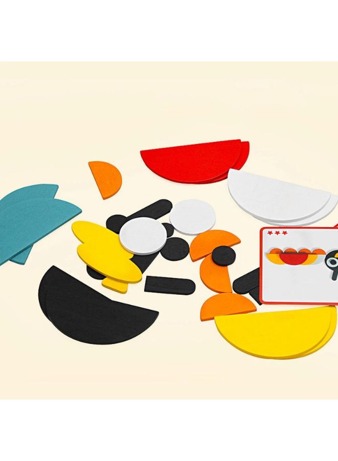 Wooden Pattern Blocks Geometric Shapes Animals Puzzle Early Educational Toys Tangram Set for Kids with 20 Design Cards - Image 5