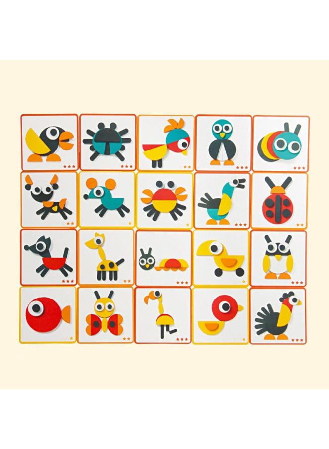 Wooden Pattern Blocks Geometric Shapes Animals Puzzle Early Educational Toys Tangram Set for Kids with 20 Design Cards - Image 4