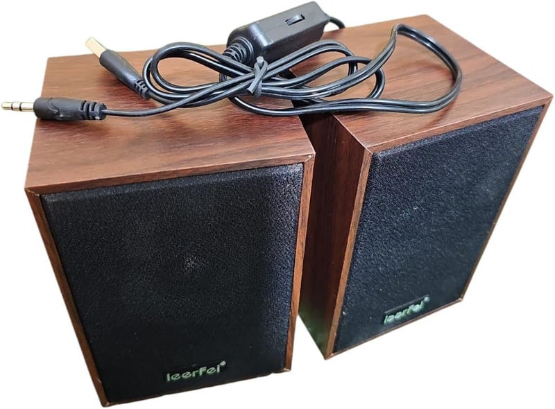 Stereo Speaker for PC and Laptop, USB and AUX 3.5, Classic Wood Design - Image 2
