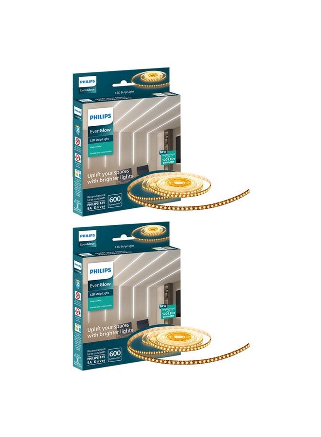 Philips ضوء بروفايل LED من فيليبس مصنوع من البولي كربونات للسقف | شريط ضوء LED بطول 5 متر و 120 LED لتزيين المنزل | توهج متساوي، أبيض دافئ | عبوة من 2 (يتطلب سائق بشكل منفصل) - Image 1